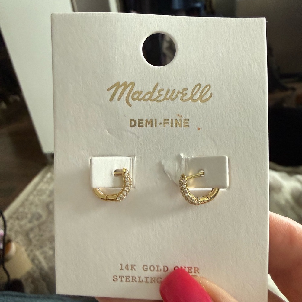 Madewell Demi-Fine Gold Pave Hoop Earrings - Gold NWT